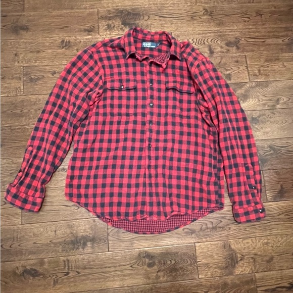 Polo Ralph Lauren Men’s XL Red Black Plaid Flannel Button Shirt Heavyweight - Picture 2 of 10